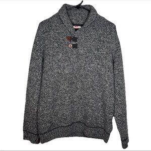 FJALLRaven Lada Wool Blend Mens Sweater Grey Shawl Collar Size L  Buttons Nature